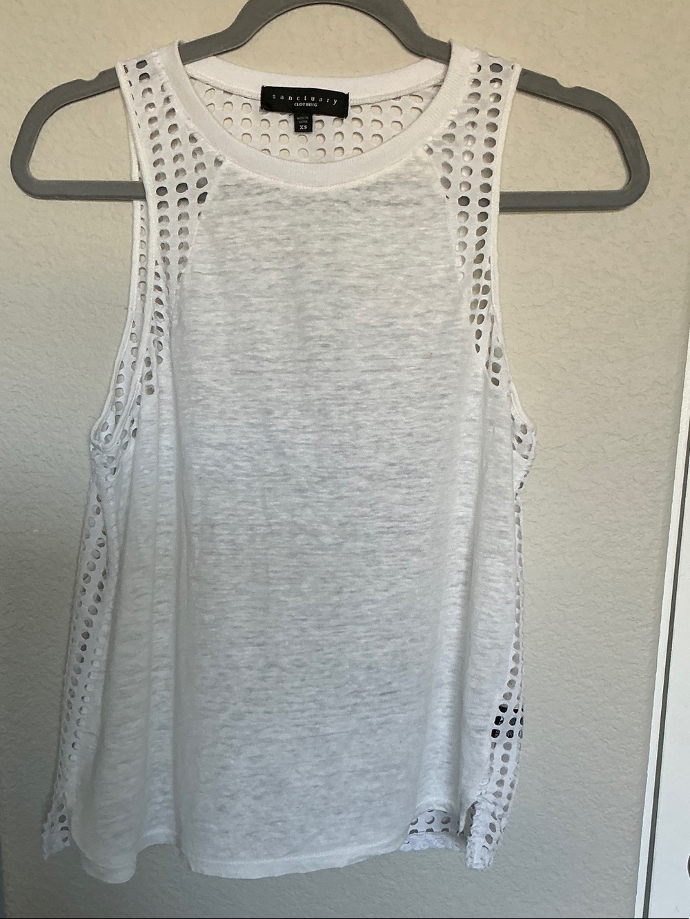 Sanctuary Linen Open-Knit Eyelet Racerback Tank Top